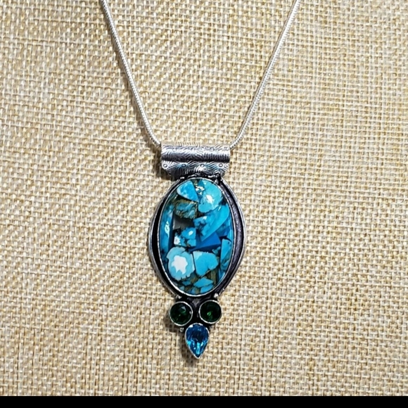 Turquoise necklace, 925 silver copper turquoise diopside chrome pendant necklace - Picture 3 of 13
